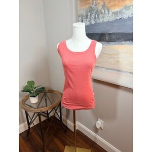 Caslon Womens XS Coral Pink Ribbed Cotton Scoop Neck Tank Top Sleeveless Shell